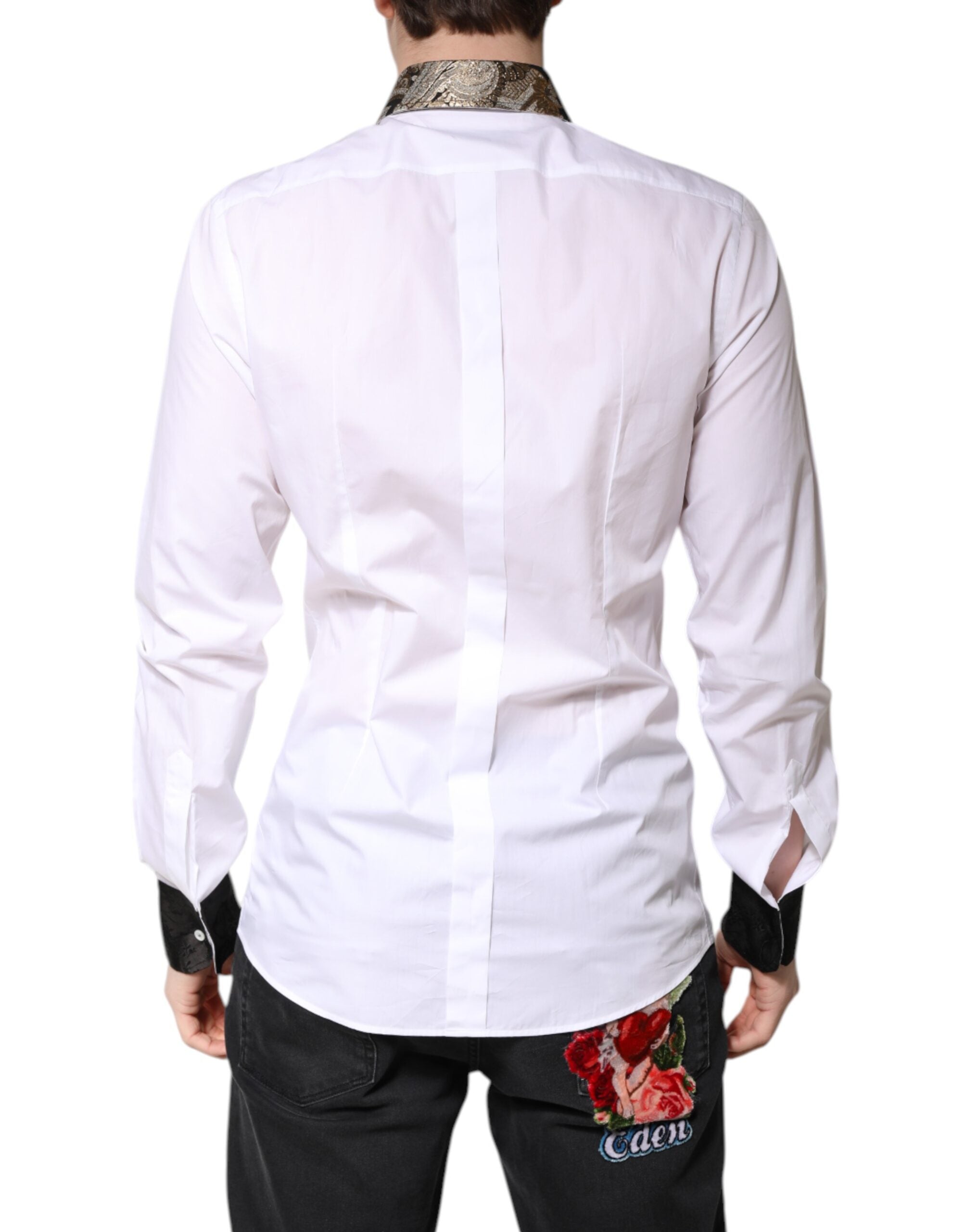 Dolce & Gabbana White Cotton GOLD Men's Dress Formal Shirt